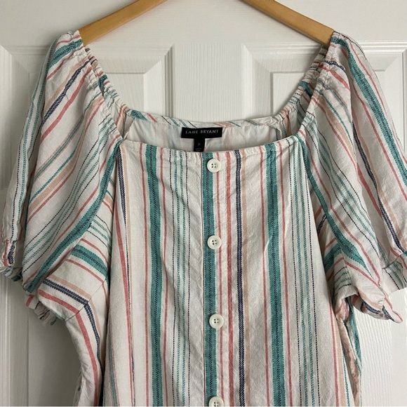 Lane Bryant Square-Neck Striped Top Linen Blend Coastal Beachy Plus Sz 24 - Picture 3 of 12
